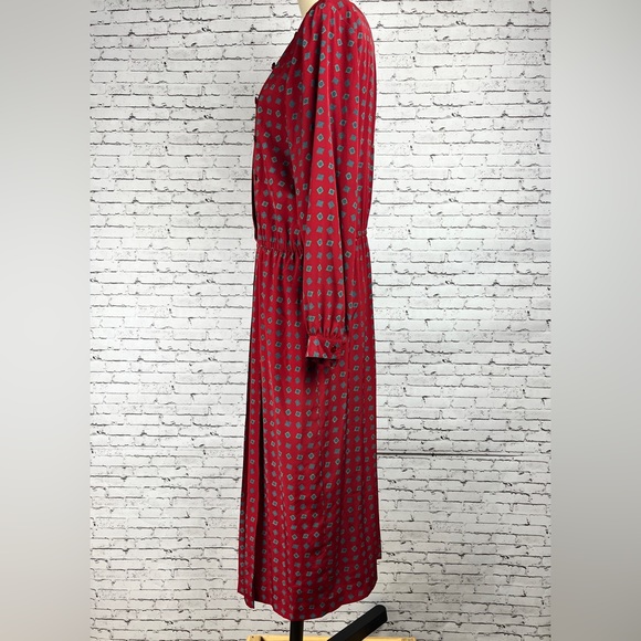 Talbots | Vintage petite red print design long sleeve dress size 12P - Picture 4 of 13